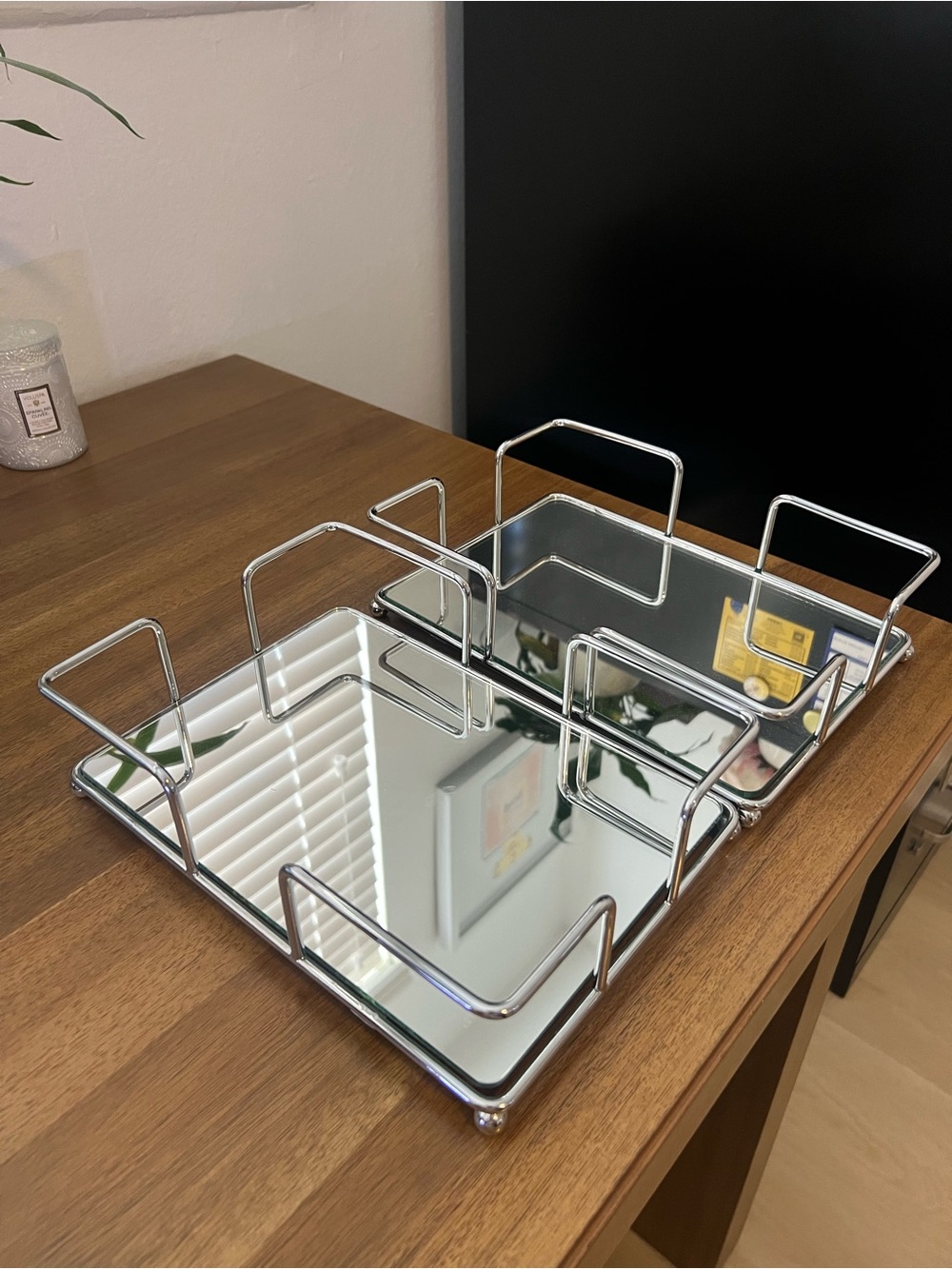 Chrome and Mirror Bath Vanity Tray - Modern Organizer